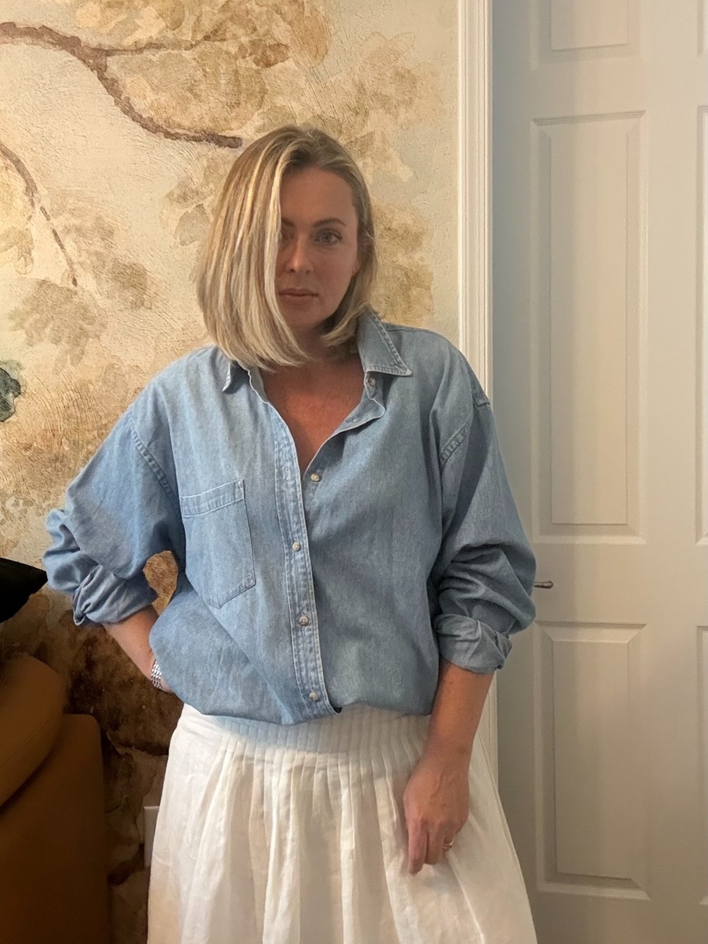 Light Blue Denim Button-Down Shirt - Classic Women's Top - Picture 8 of 11